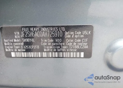 2010 Subaru Forester 2.5X из США, поврежденный, VIN JF2SH6AC0AH725910